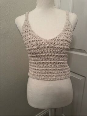 Zara Knit Crochet Tank Top in Beige